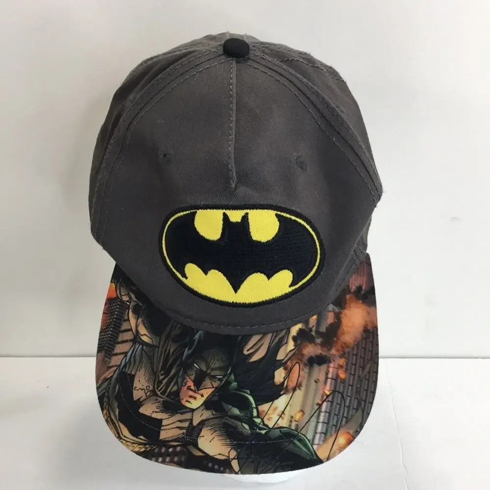 Batman DC Comics Youth Size Snapback Hat Cap‎ Dark Gray w/Graphic & Bat Patch